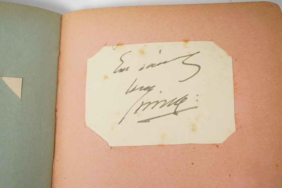 A leather autograph album of early 20th century famous English actors and actresses and two letters. Condition - poor to fair